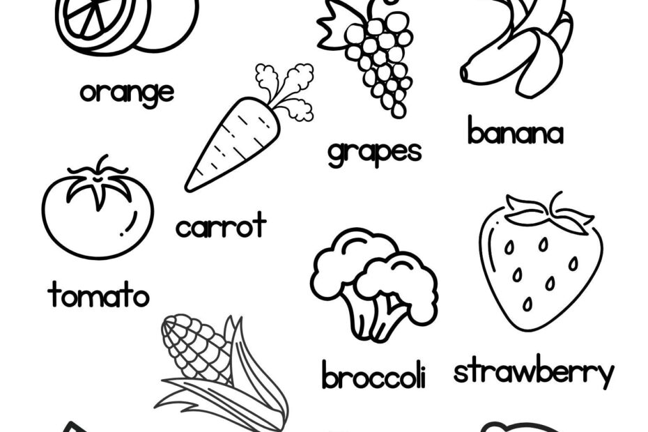 Fruit And Veggie Coloring Sheet
