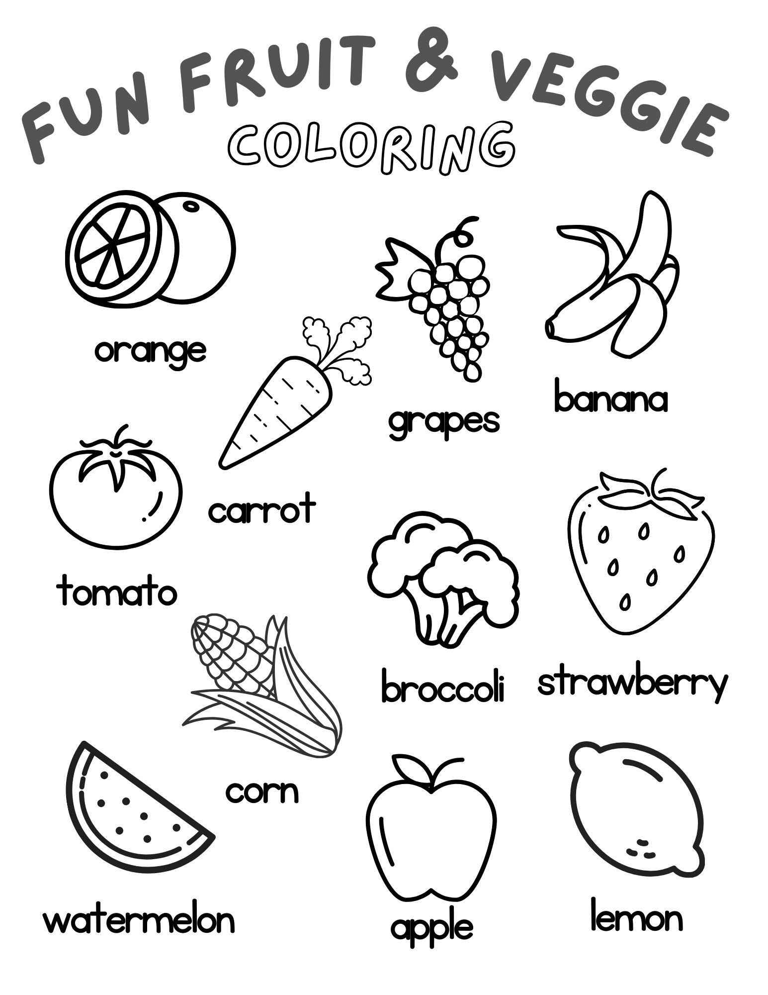 Fruit And Veggie Coloring Sheet