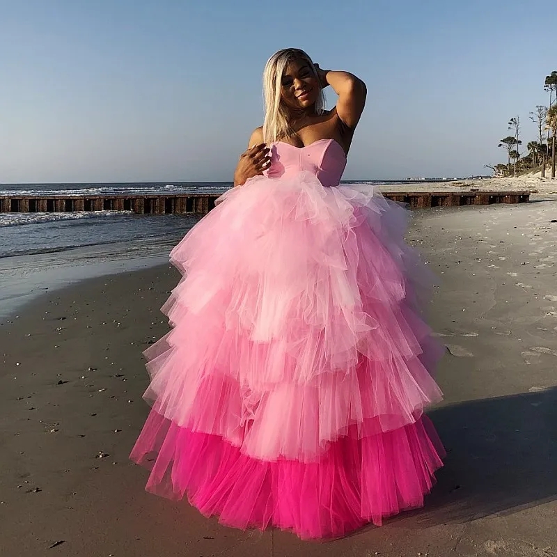 Fuchsia Puffy Tulle Pink Gown For Party With Lush Tiered Ruffles For Black Girls Long Plus Size Prom U0026 Homecoming Gown From Click me 140 11 DHgate Com
