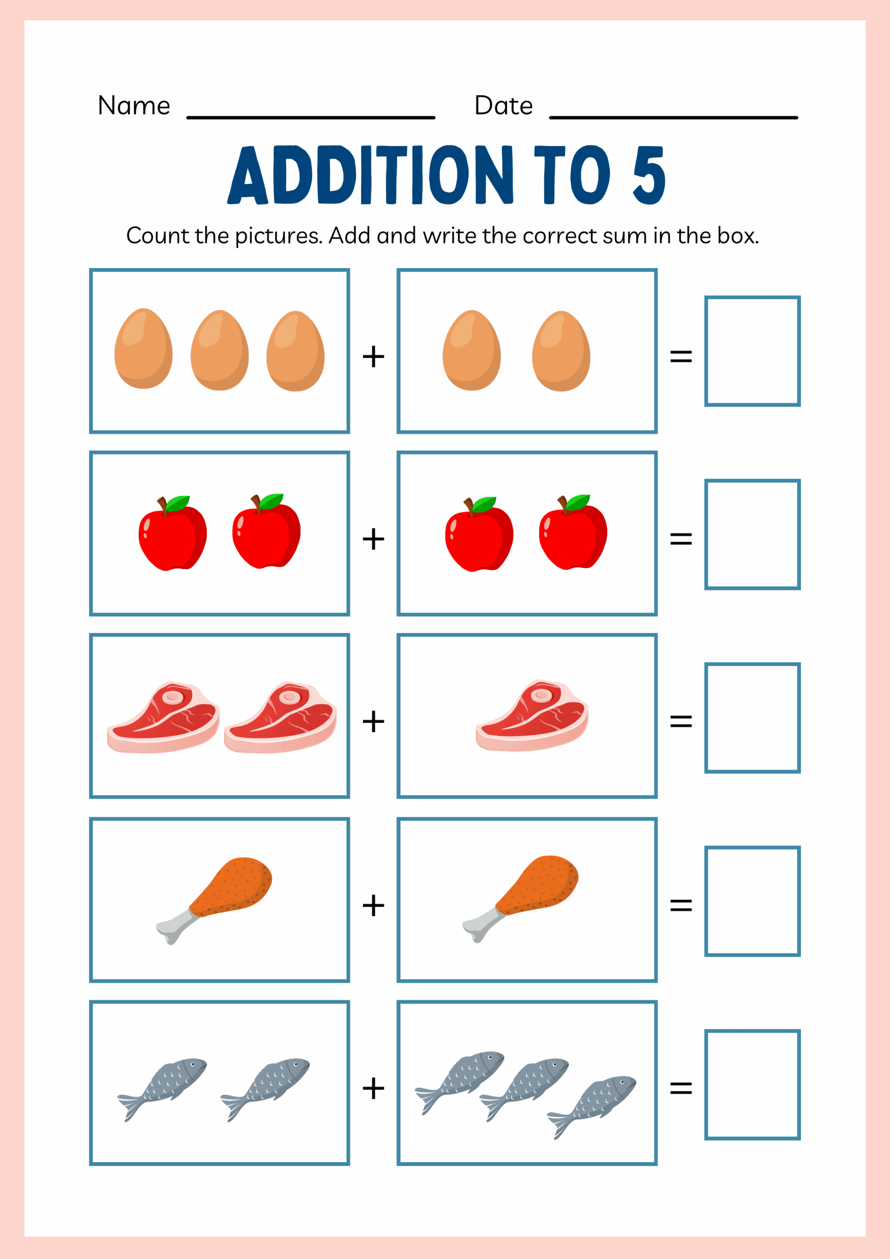 math addition worksheets kindergarten
