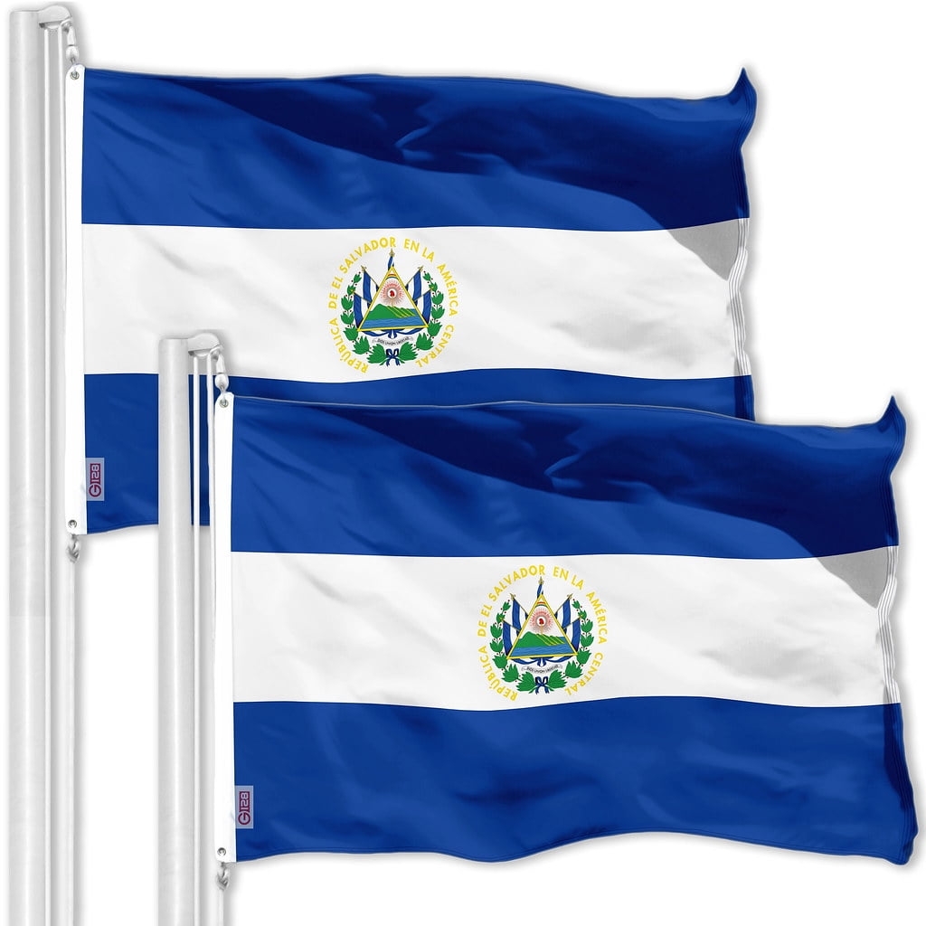 G128 2 Pack El Salvador El Salvadoran Flag 3x5 Ft LiteWeave Pro Series Printed 150D Polyester Country Flag Vibrant Colors Brass Grommets 
