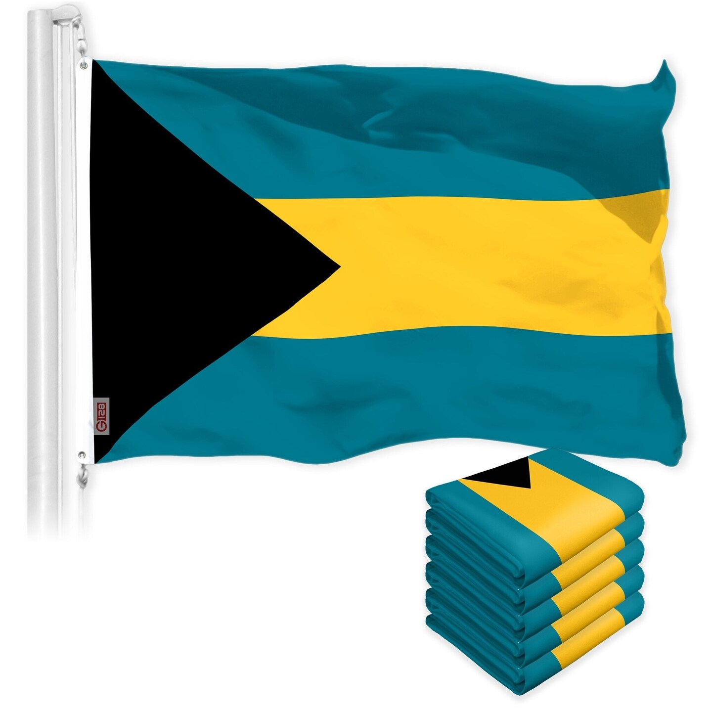 G128 5 Pack Bahamas Bahamian Flag 3x5 Ft LiteWeave Pro Series Printed 150D Polyester Country Flag Indoor Outdoor Vibrant Colors Brass 