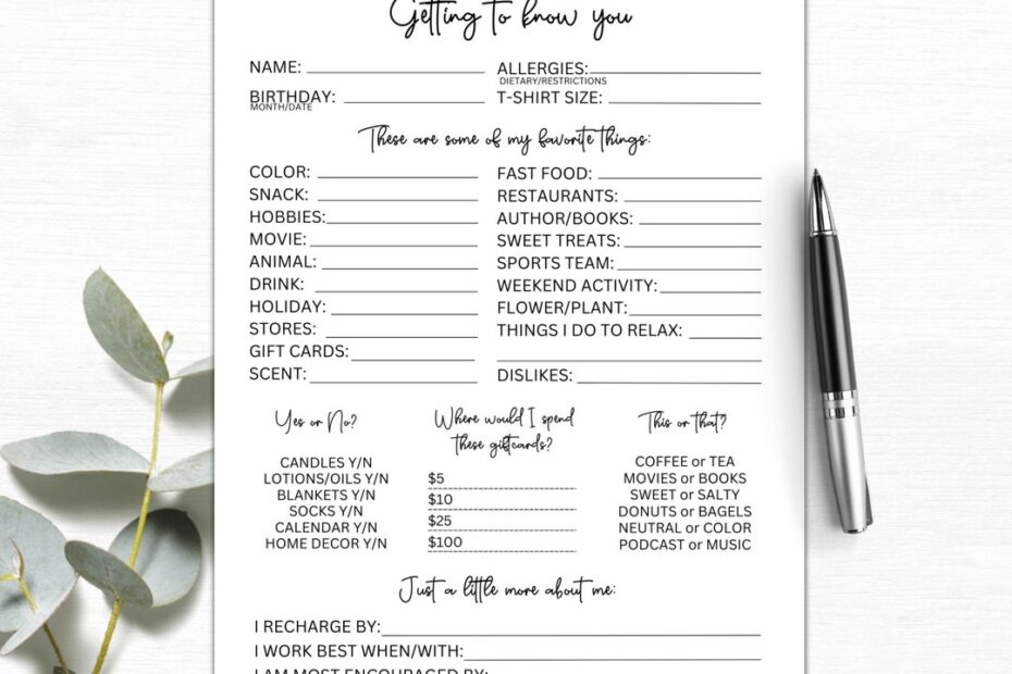 Getting To Know You Printable Coworker Questions All About Me Survey Employee Favorite Things Survey Get To Know My Team Survey Etsy