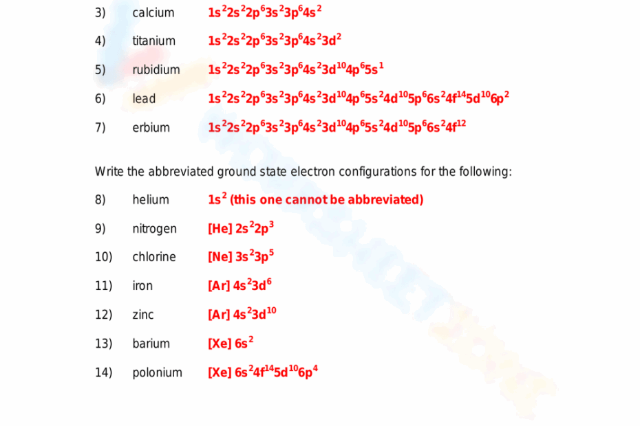Grade 10 Electron Configuration Practice Worksheets 2025