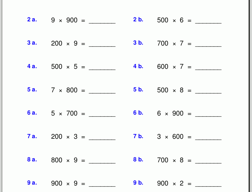 Grade 4 Multiplication Worksheets