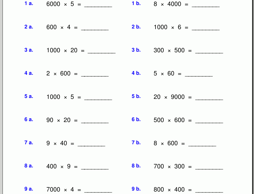 Grade 4 Multiplication Worksheets