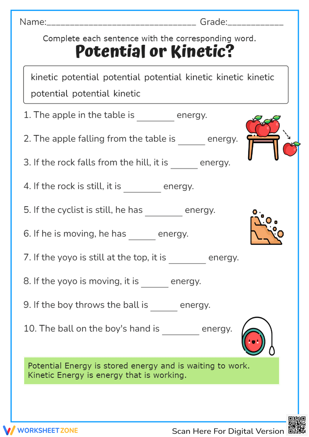 Grade 6 Kinetic And Potential Energy Worksheets 2025