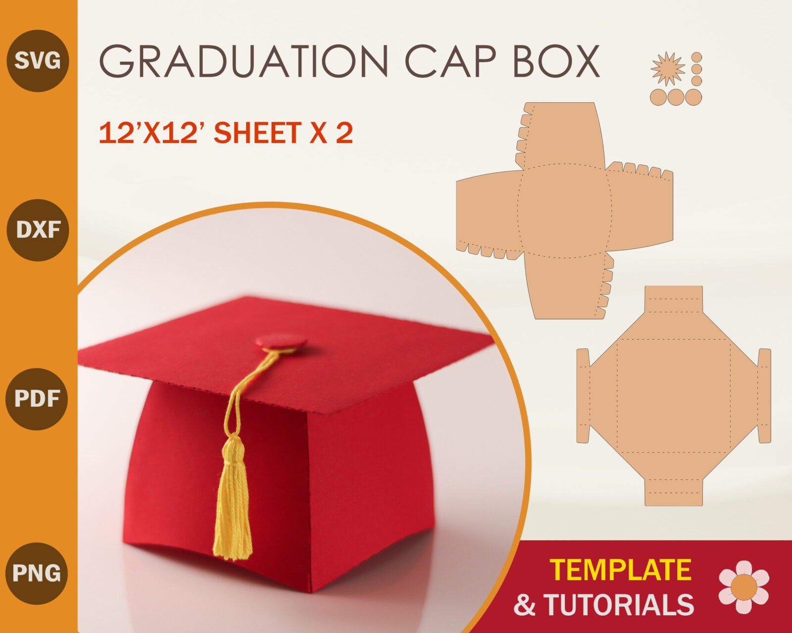 Graduation Cap Box Template SVG DXF PDF PNG Artcrafter