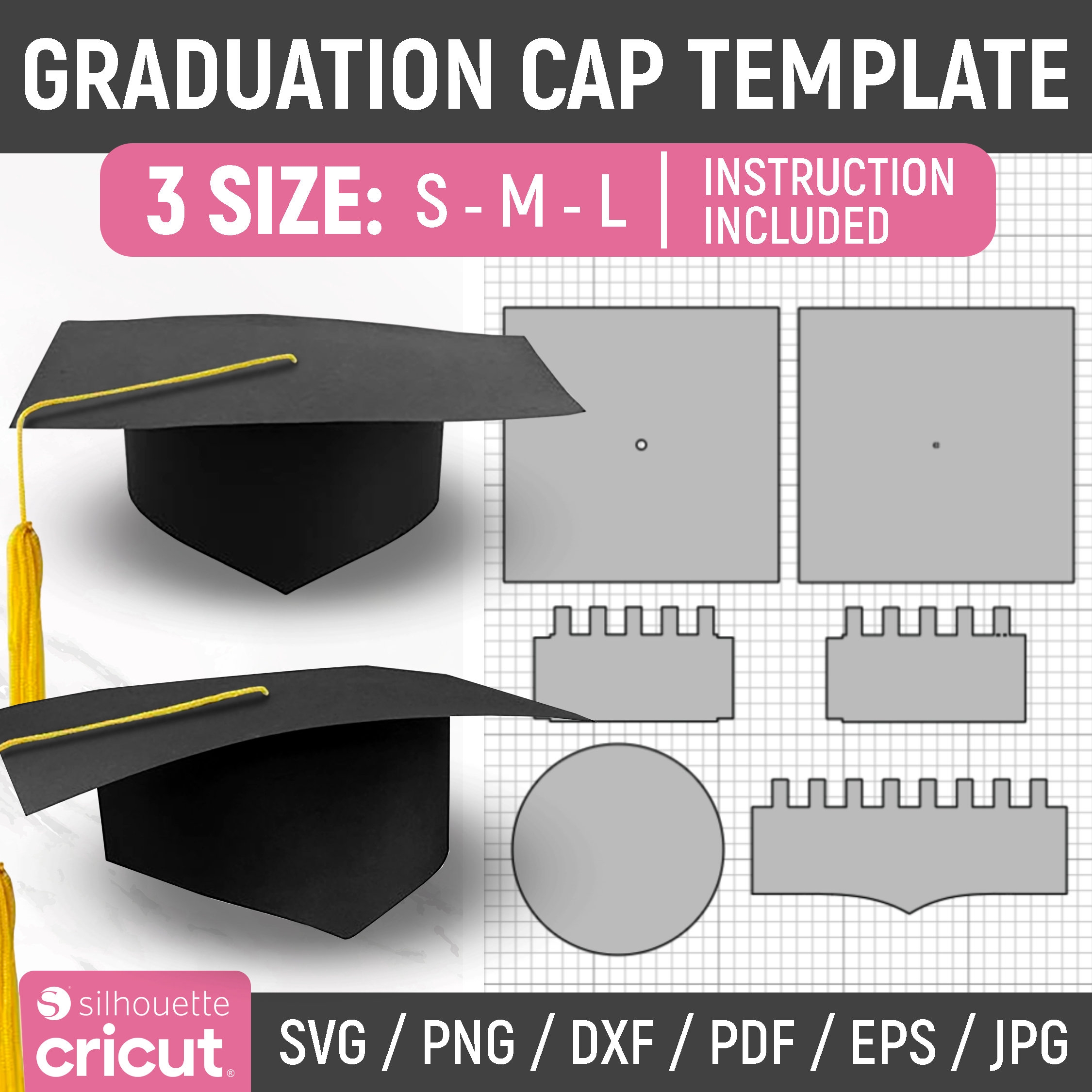 Graduation Cap Template Graduation Hat Svg Class Of 2025 Grad Craft Senior Cut File 3D DIY Cricut Laser Cut Silhouette Printable