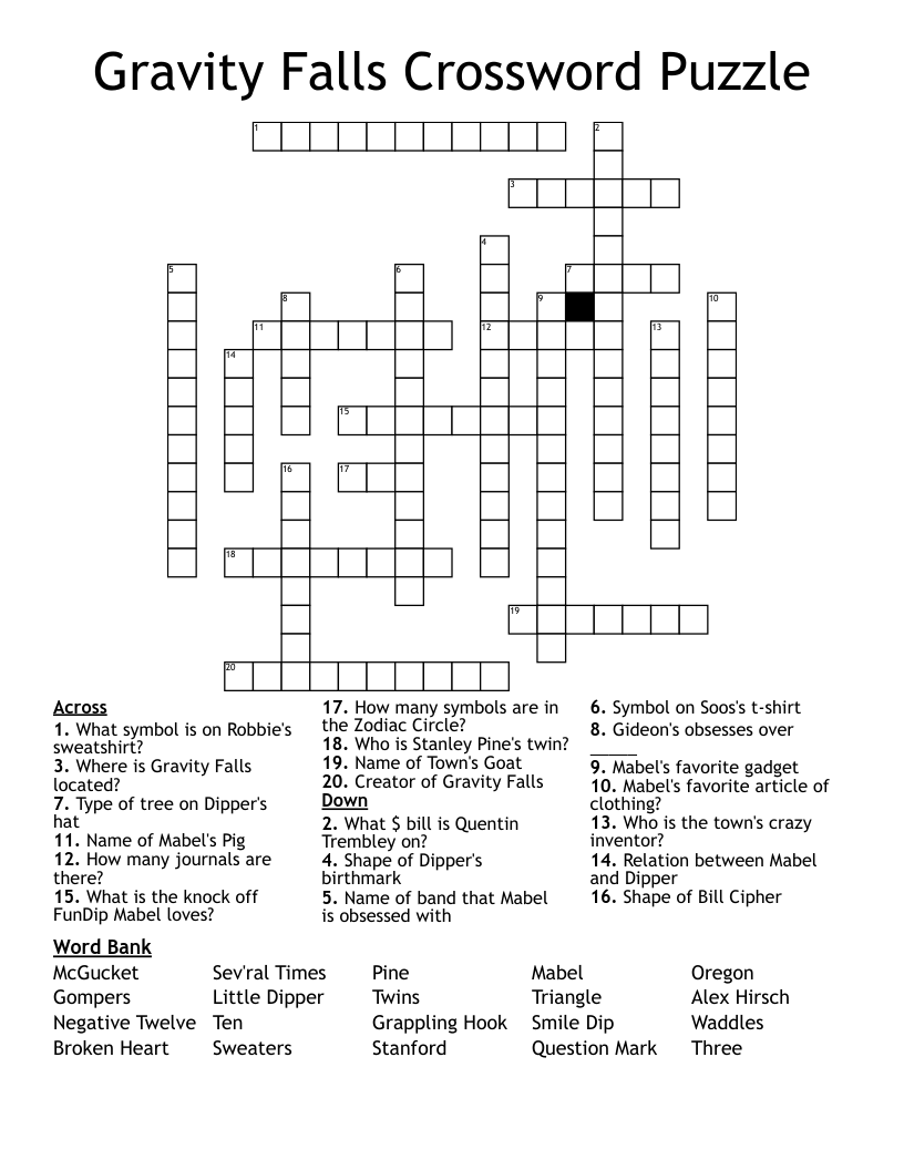 Gravity Falls Crossword Puzzle WordMint