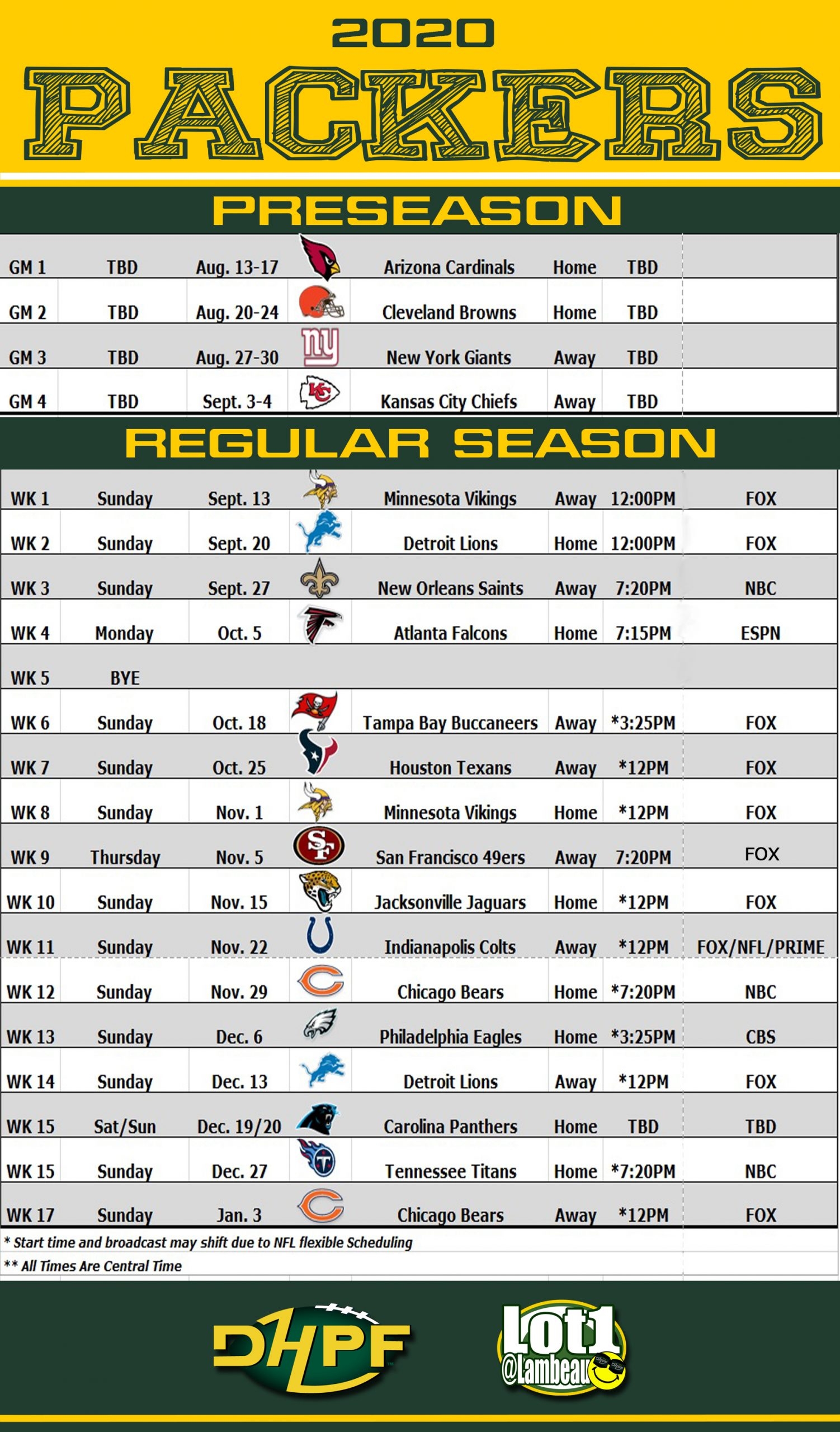 green bay packers printable schedule