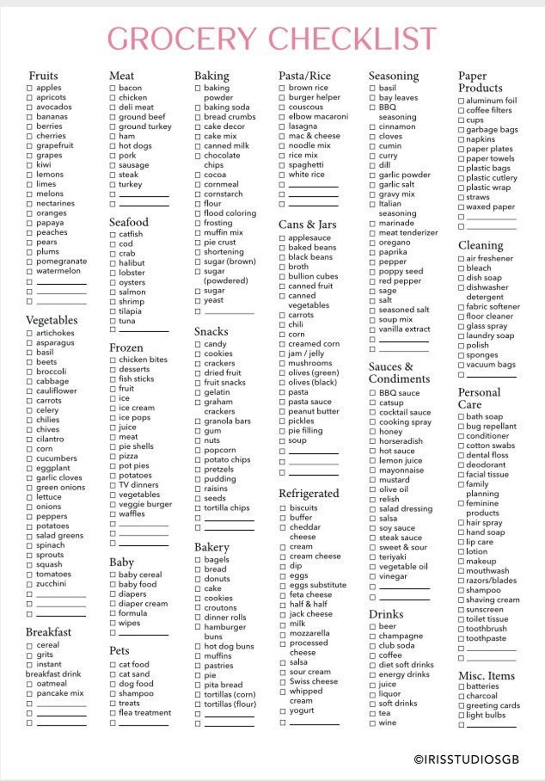 Grocery List Food Shopping List Printable Digital Grocery List Template Compatible With Goodnotes Notability Digital PDF Etsy