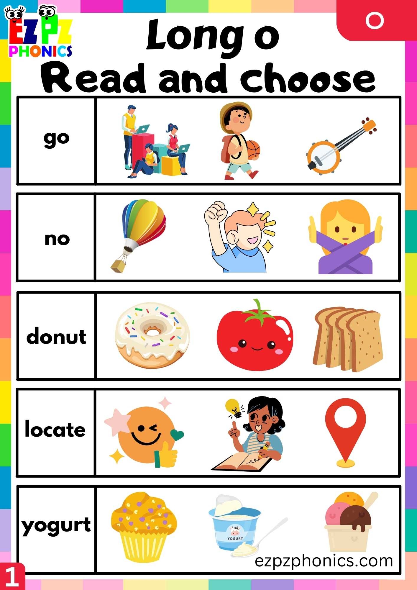 Group1 O Words Read And Choose Long O Phonics Worksheet Ezpzphonics