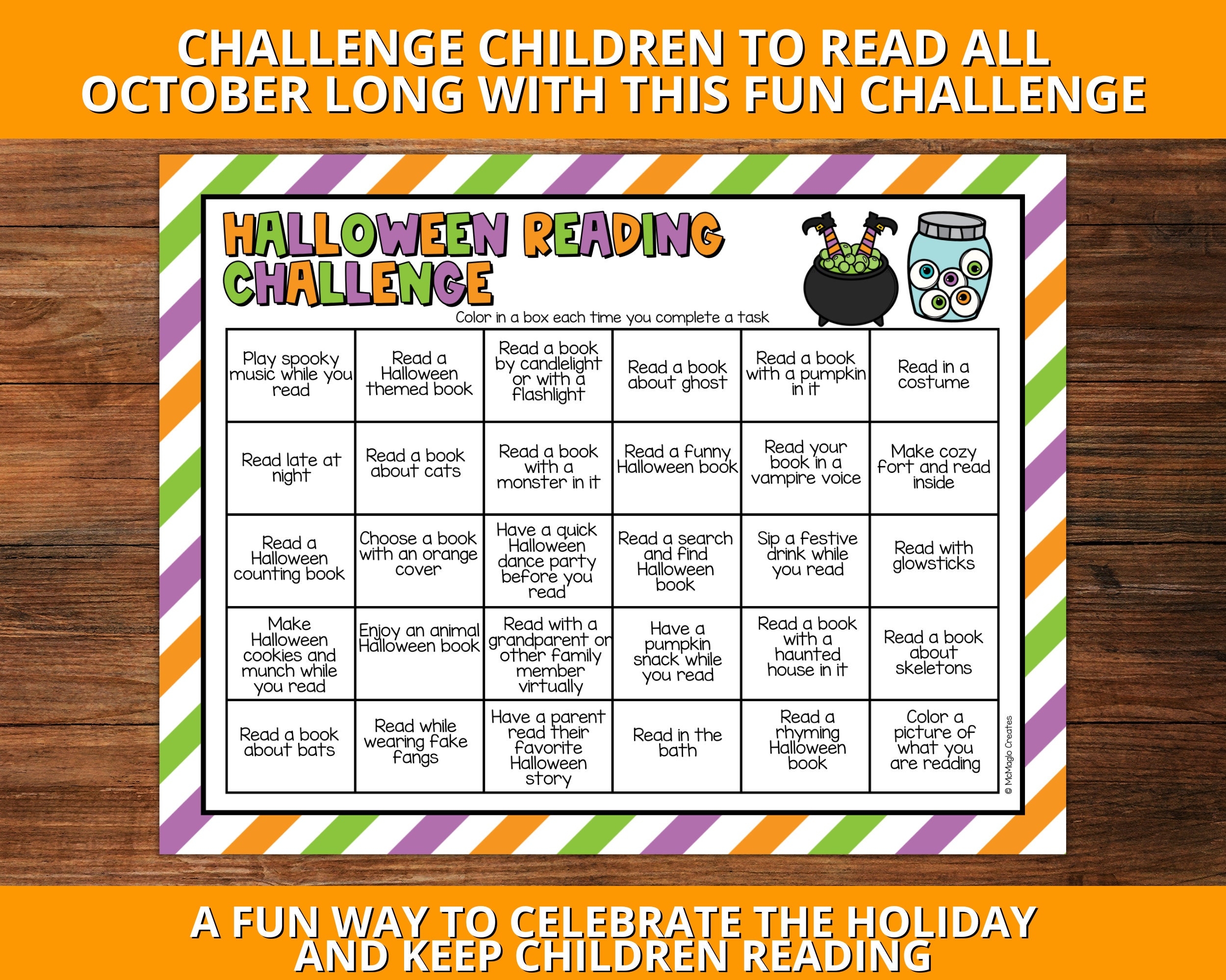 Halloween Reading Challenge For Kids Printable Reading Challenge Activities Reading Challenge Template Etsy