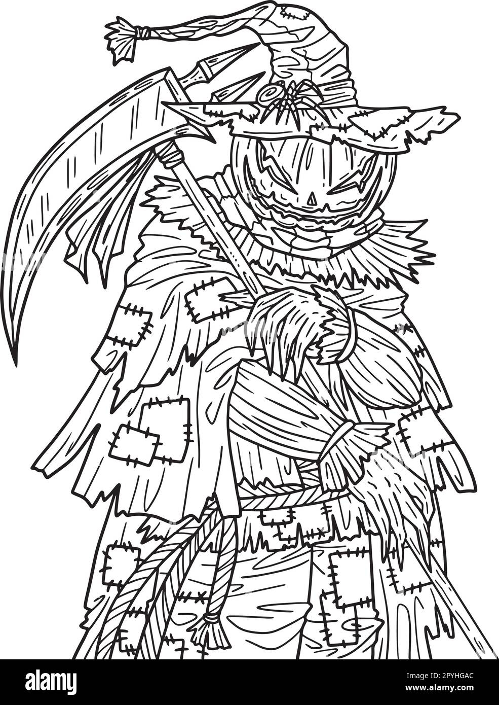 Halloween Scarecrow Scythe Isolated Coloring Page Stock Vector 