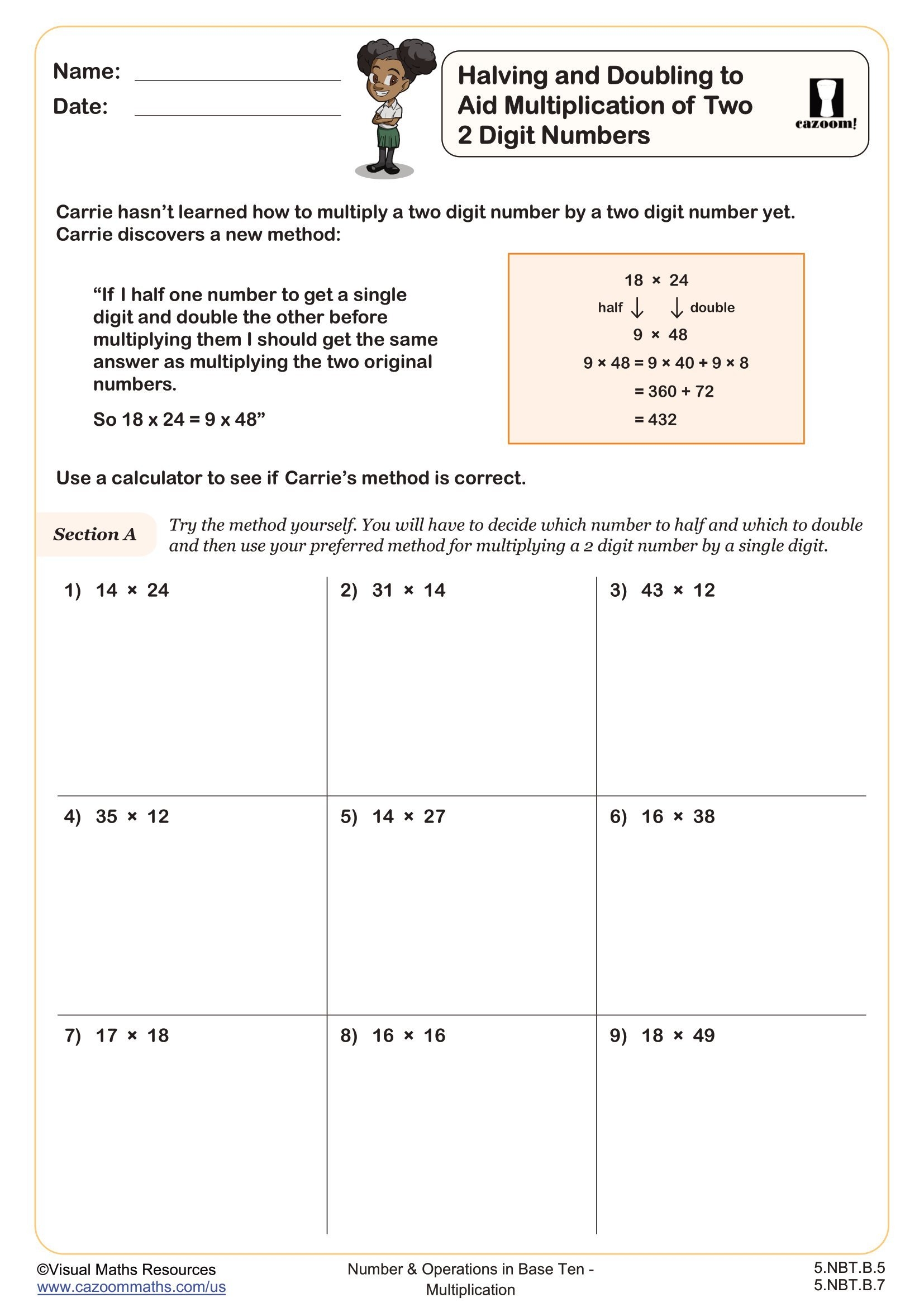 Halving And Doubling To Aid Multiplication Of Two 2 Digit Numbers Worksheet Fun And Engaging 5th Grade Number U0026 Operations In Base Ten Worksheet
