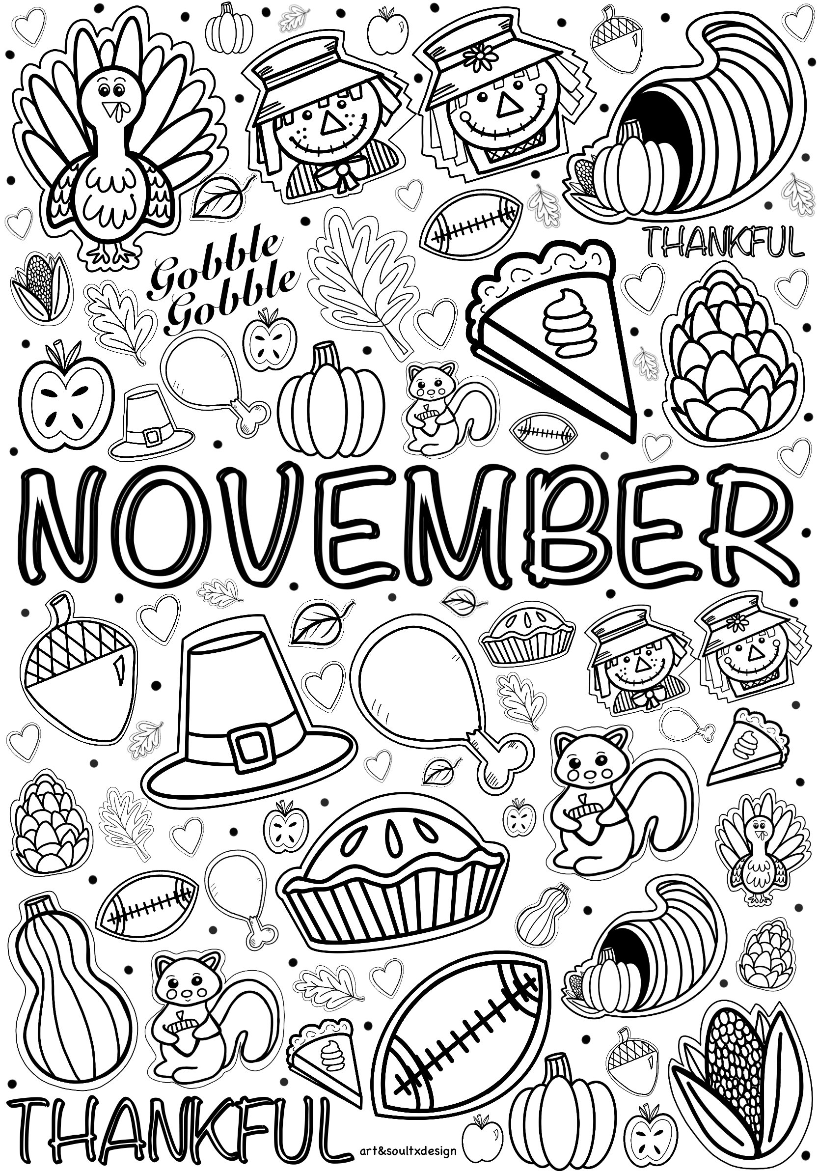 Hand drawn Fall Coloring Pages September October November 