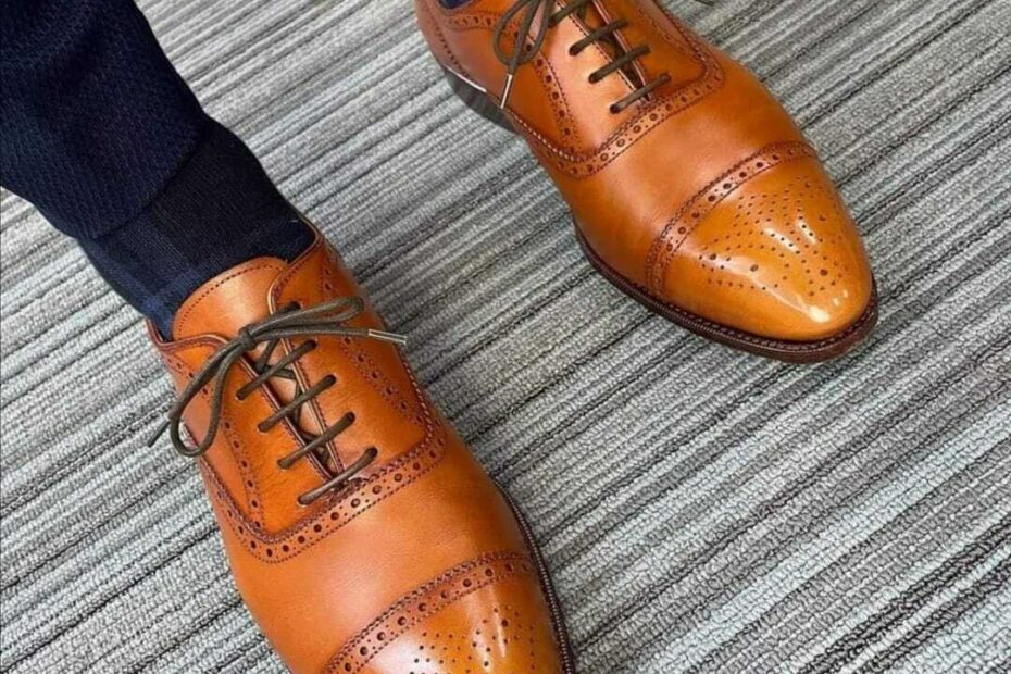 Handmade Men Tan Leather Brogue Dress Shoes Men s Shoes Fashion