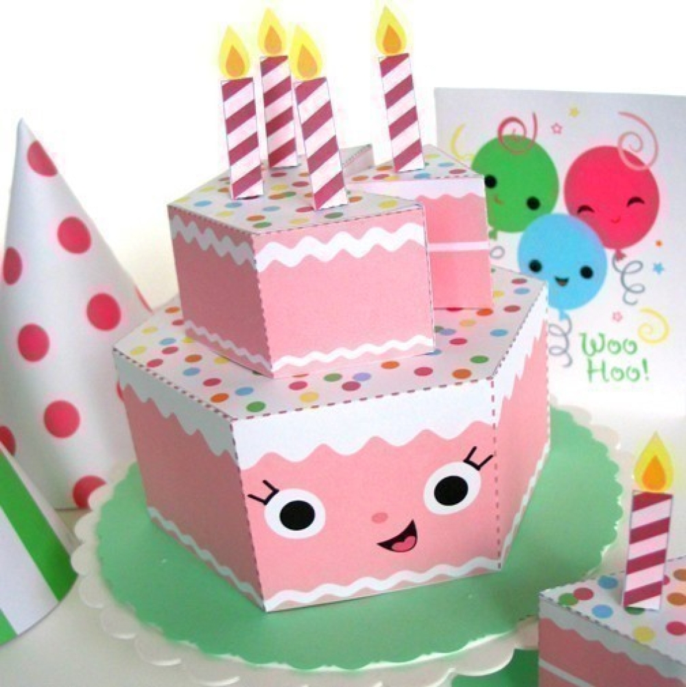Happy Birthday Strawberry Cake Party Playset Printable Paper Craft 