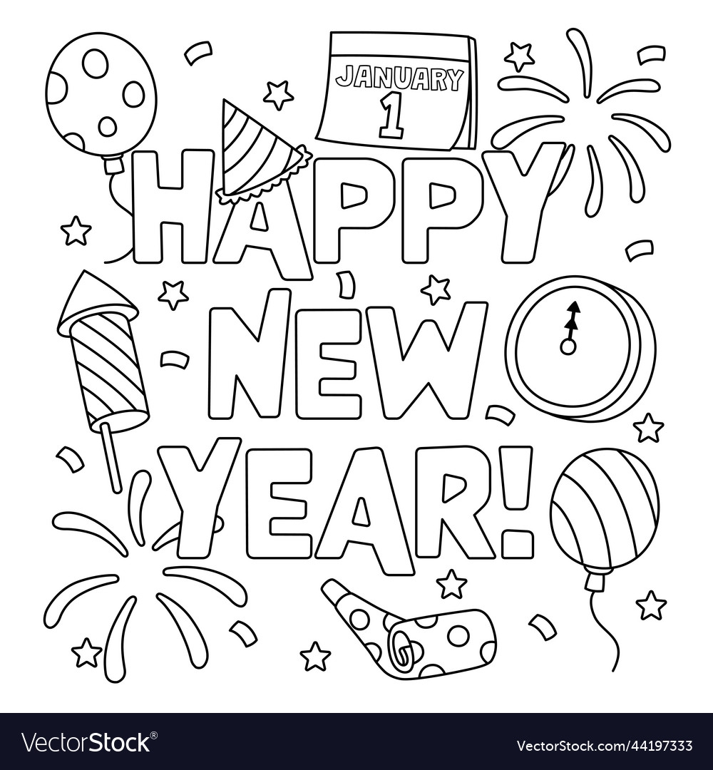 Happy New Year January Coloring Page For Kids Vector Image