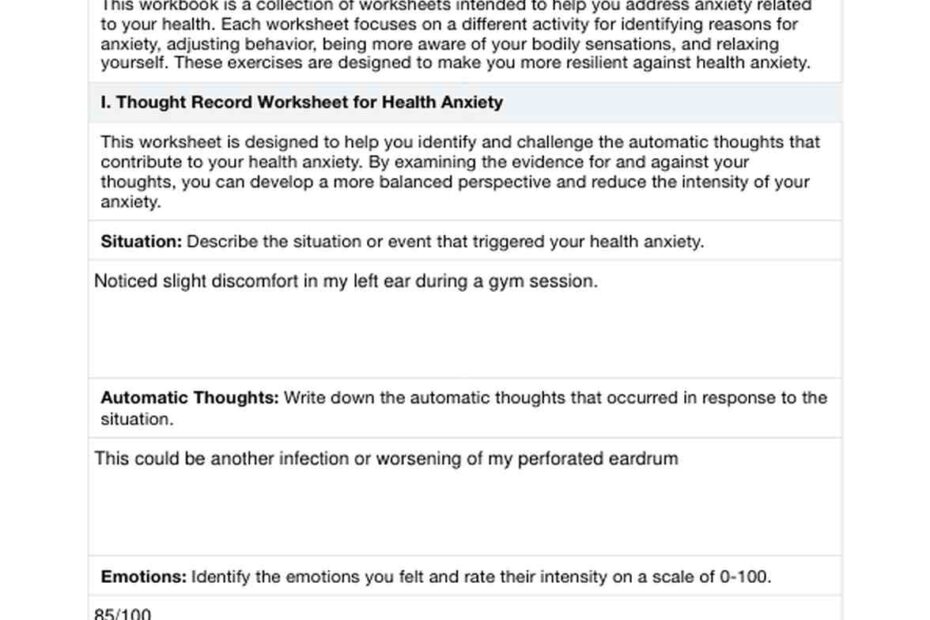 Health Anxiety CBT Worksheets U0026 Example Free PDF Download