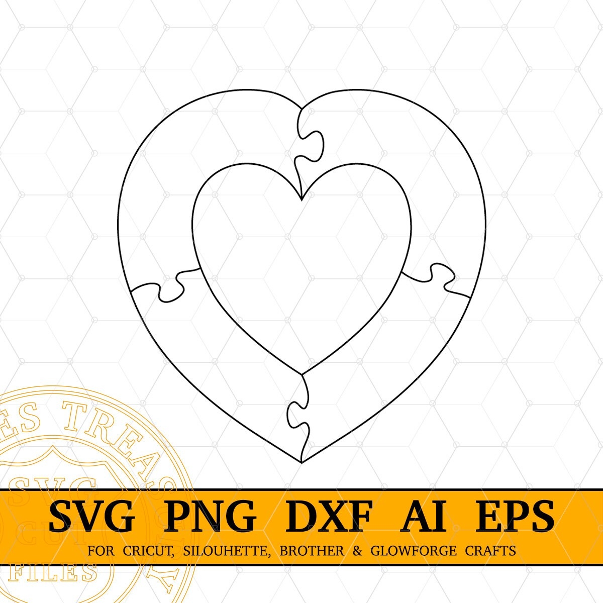 Heart In Heart Puzzle Template Svg Wedding Puzzle Dxf Cut Files 