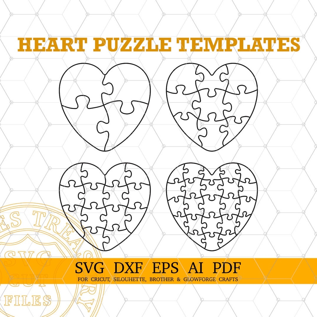 Heart Jigsaw Puzzle Template Ai Svg Pdf Dxf Files Heart Shaped Puzzle Svg Puzzle Vector Cutting Templates Printable Puzzle Templates Etsy