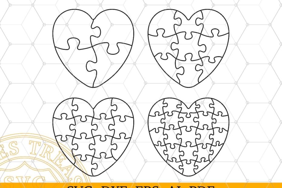 Heart Jigsaw Puzzle Template Ai Svg Pdf Dxf Files Heart Shaped Puzzle Svg Puzzle Vector Cutting Templates Printable Puzzle Templates Etsy