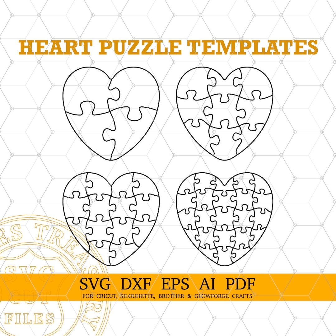 Heart Jigsaw Puzzle Template Ai Svg Pdf Dxf Files Heart Shaped Puzzle Svg Puzzle Vector Cutting Templates Printable Puzzle Templates Etsy