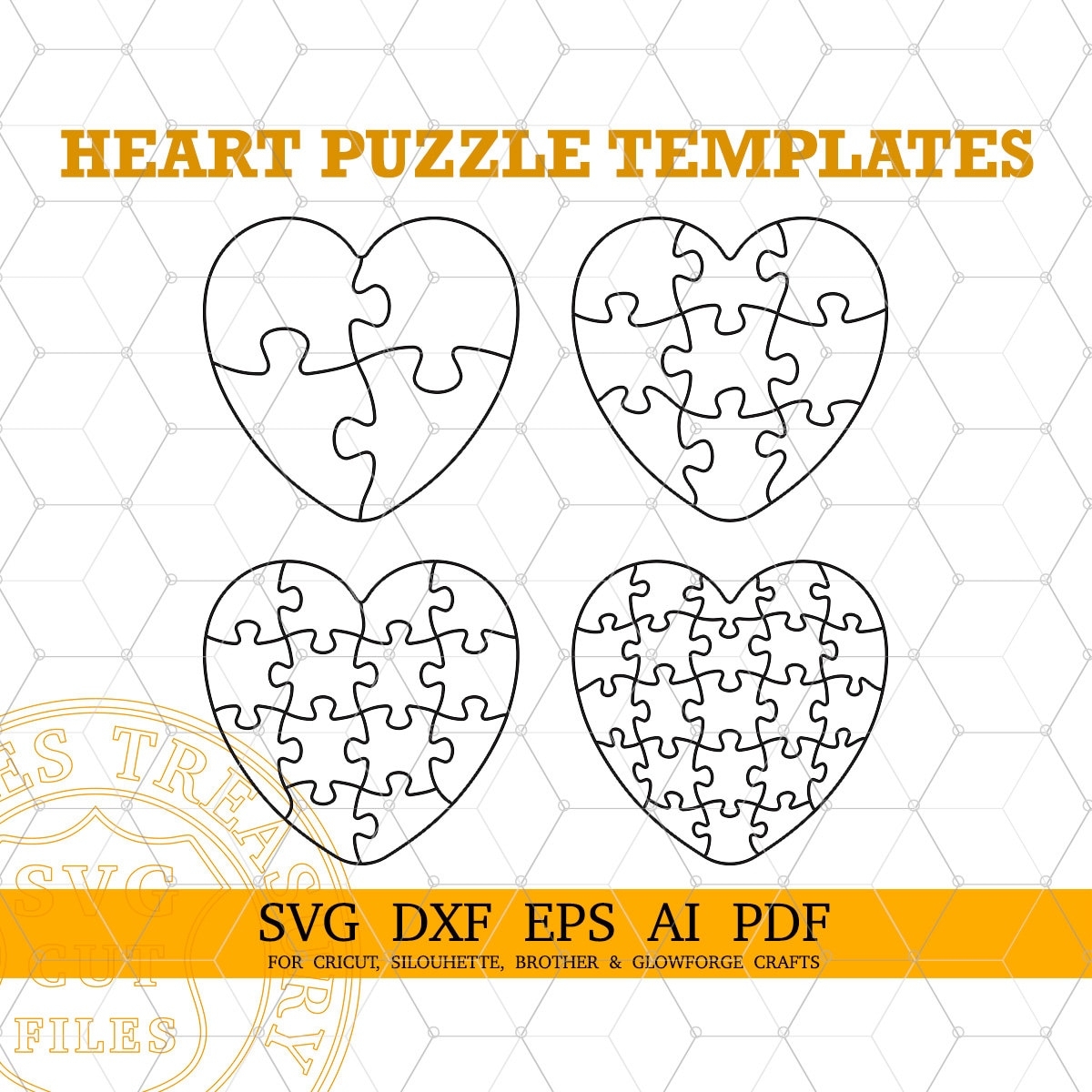 Heart Jigsaw Puzzle Template Ai Svg Pdf Dxf Files Heart Shaped Puzzle Svg Puzzle Vector Cutting Templates Printable Puzzle Templates
