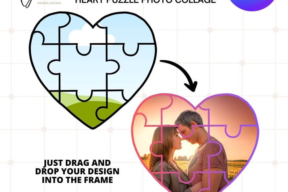 Heart Puzzle Photo Collage Custom Canva Frame Editable Template DGArtsCo