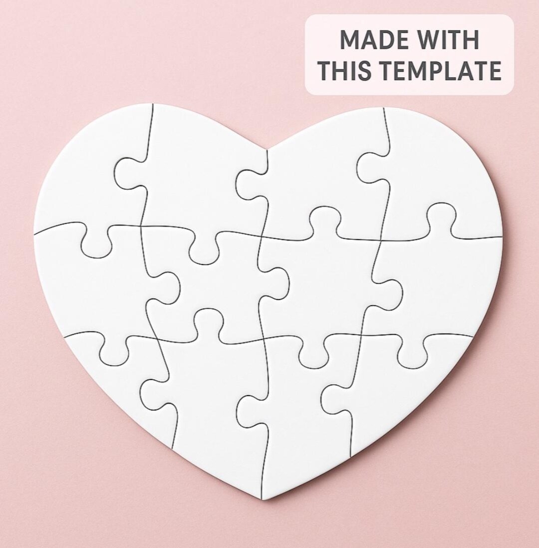 Heart Puzzle Template Digital Dieline For Laser Cutting Cricut Or Printable Crafts Etsy