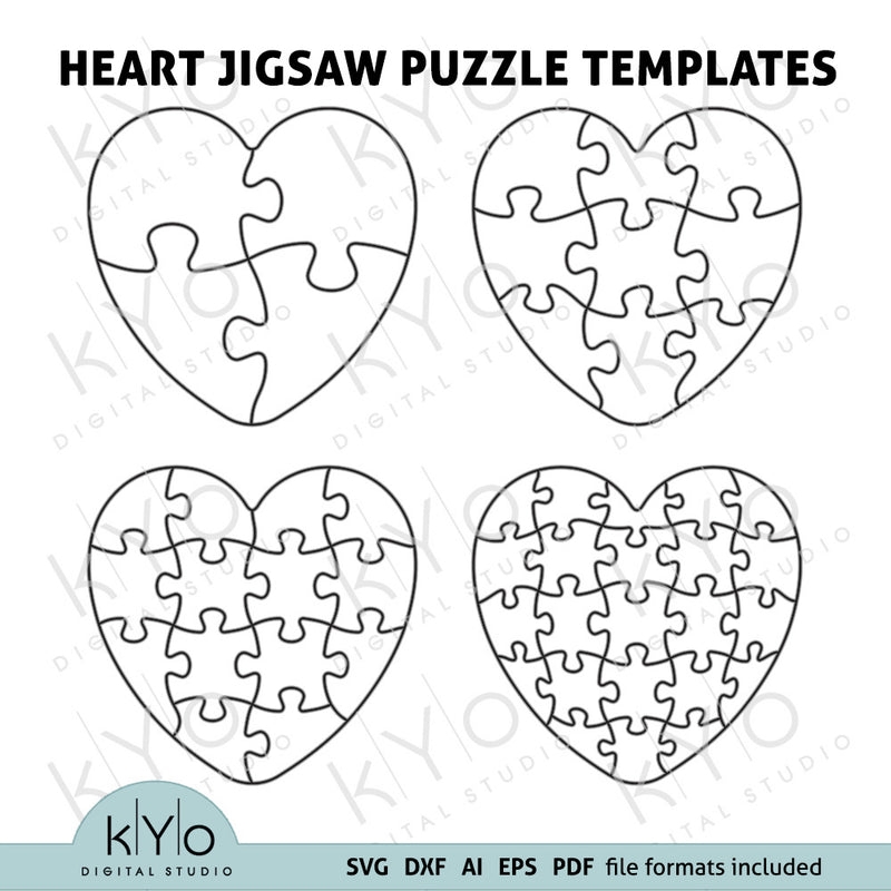 Heart Shape Jigsaw Puzzle Templates Bundle AI EPS SVG PDF DXF Files