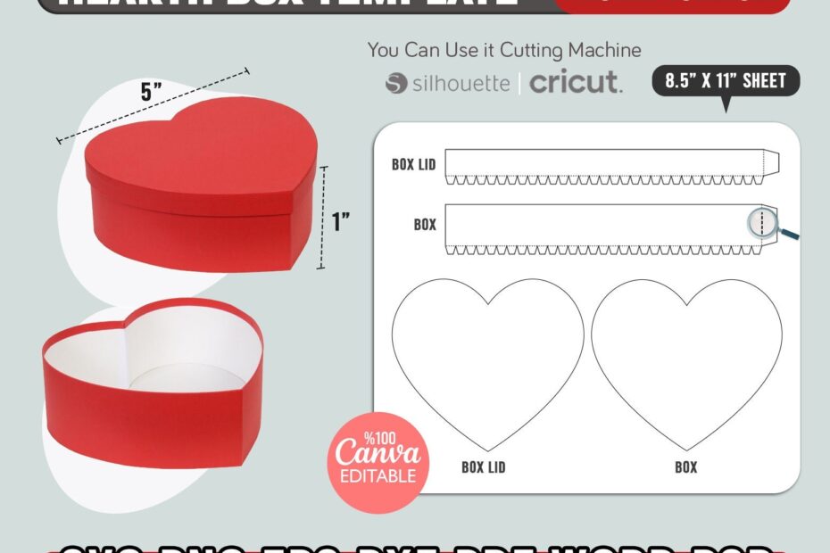 Hearth Box Template Love Gift Box Template Svg Hearth Box With Lid Template Valentine s Day Box Svg For Cricut Cut Files Favor Box