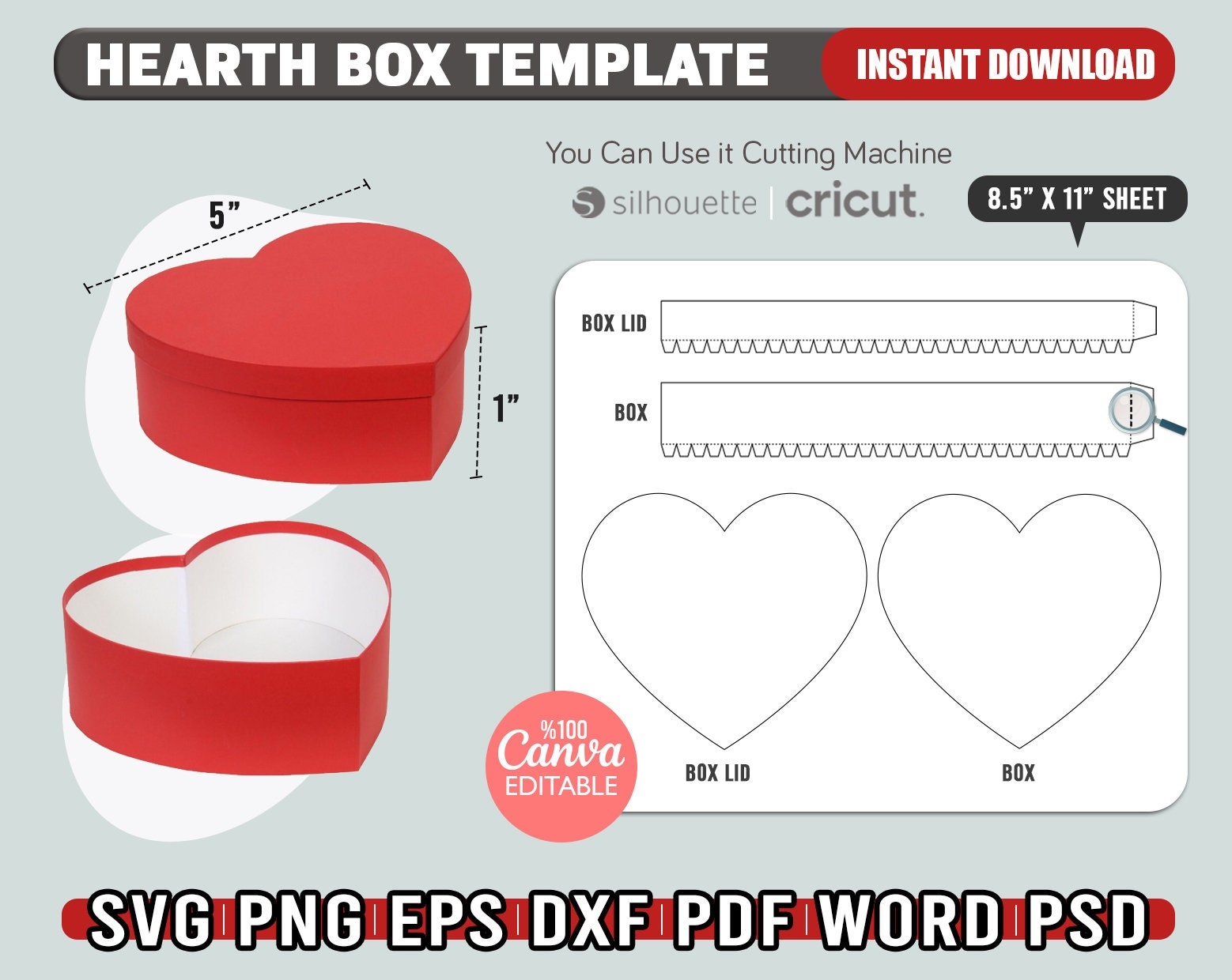 Hearth Box Template Love Gift Box Template Svg Hearth Box With Lid Template Valentine s Day Box Svg For Cricut Cut Files Favor Box 