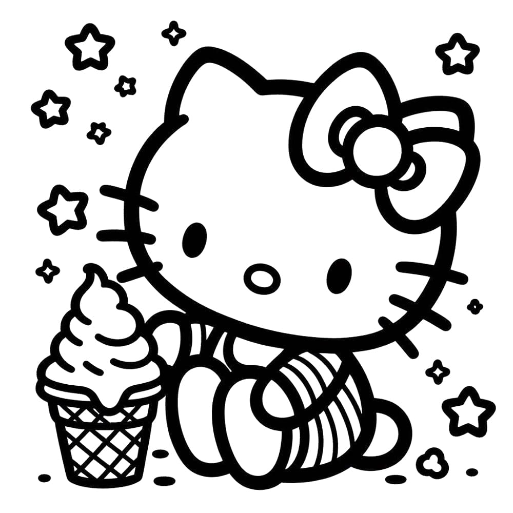 Hello Kitty With Ice Cream Coloring Page Download Print Or Color Online For Free