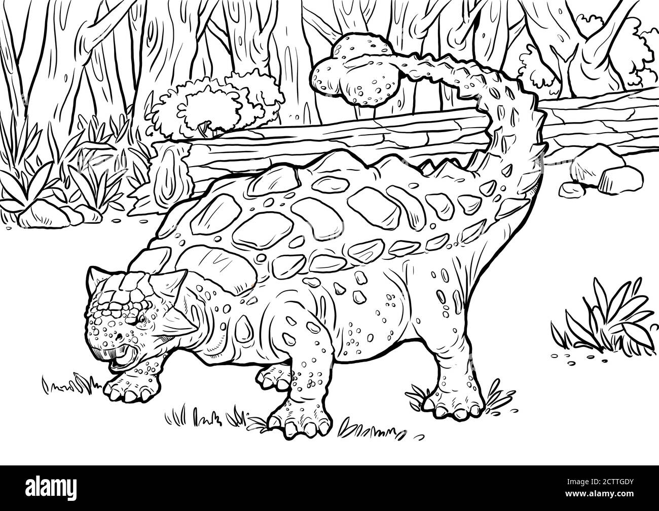Herbivorous Dinosaur Ankylosaurus Dino Cartoon Coloring Book 