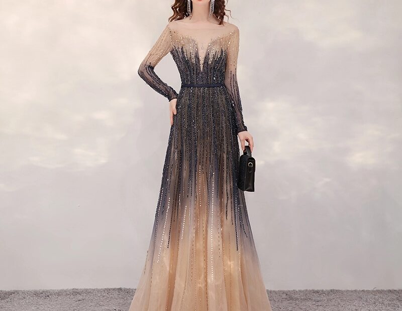 High end Navy Blue Gradient Color Champagne Evening Dresses 2020 A