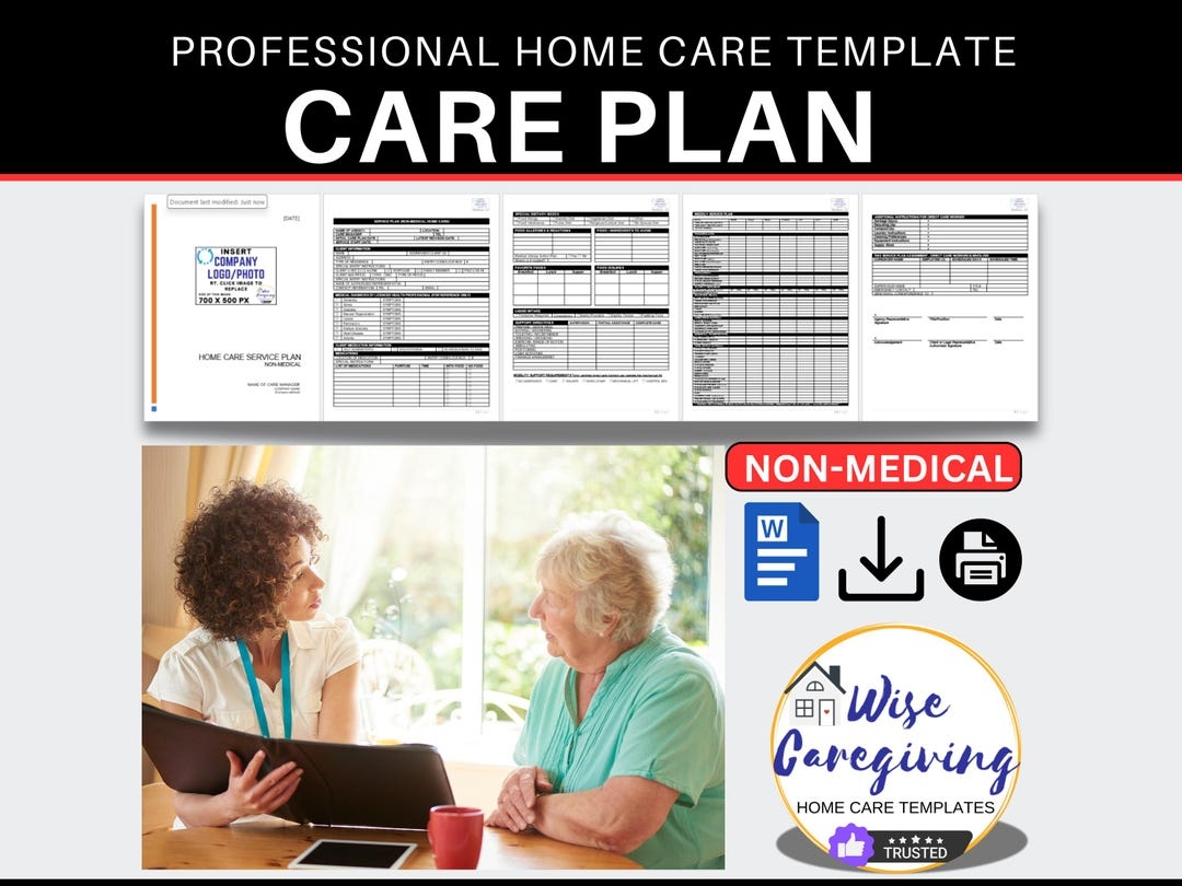 Home Care Plan Template Non medical Caregiving Personal Care Agency Form Insurance Document MS Word Insert LOGO Printable Etsy