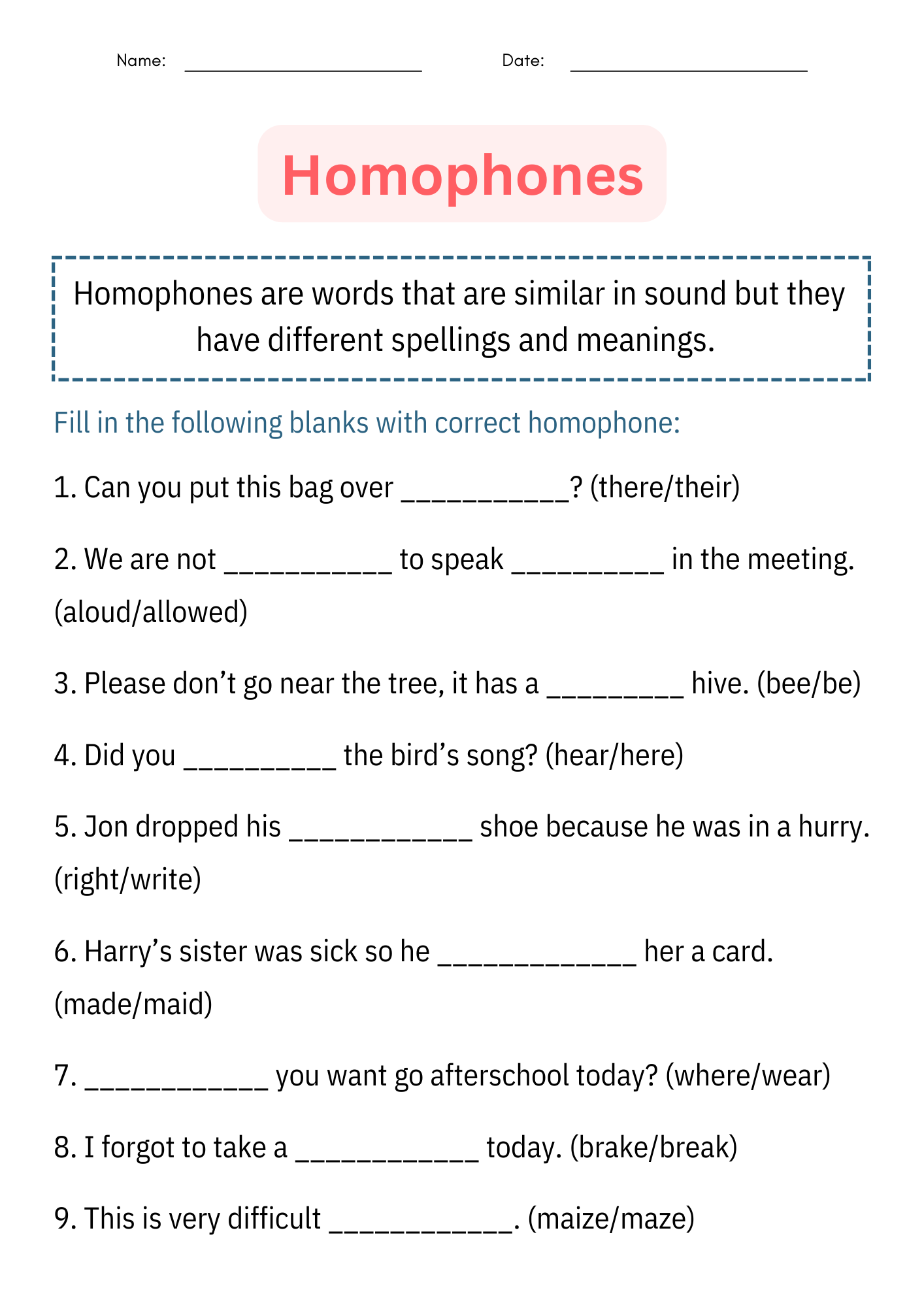 Homophones Grammar Worksheets And Activities For 2nd 3rd And 4th Grade