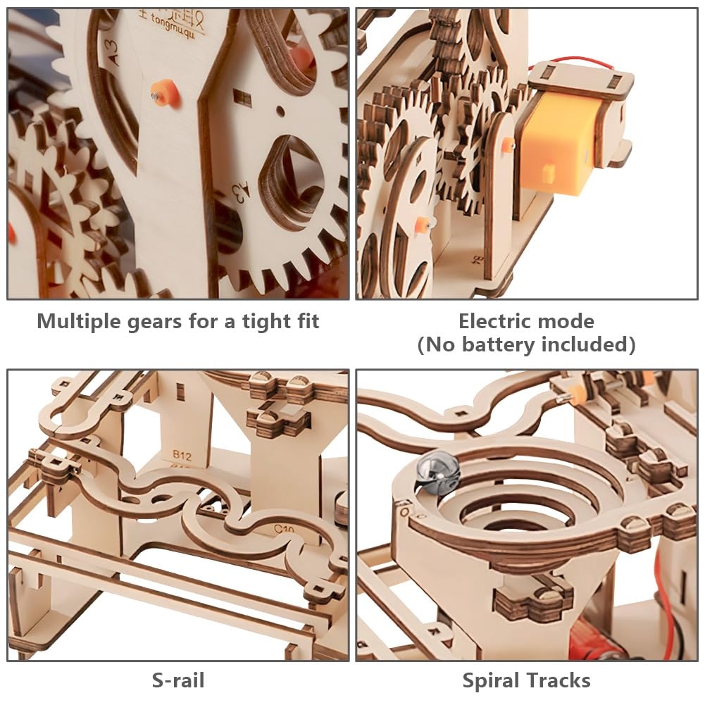 HOTUT Wooden 3D Mechanical Puzzle Template 253 Pieces Wooden Puzzle 3D Puzzle Game Water Wheel Coasters Track Ball Game 3D Puzzle Building Games For 