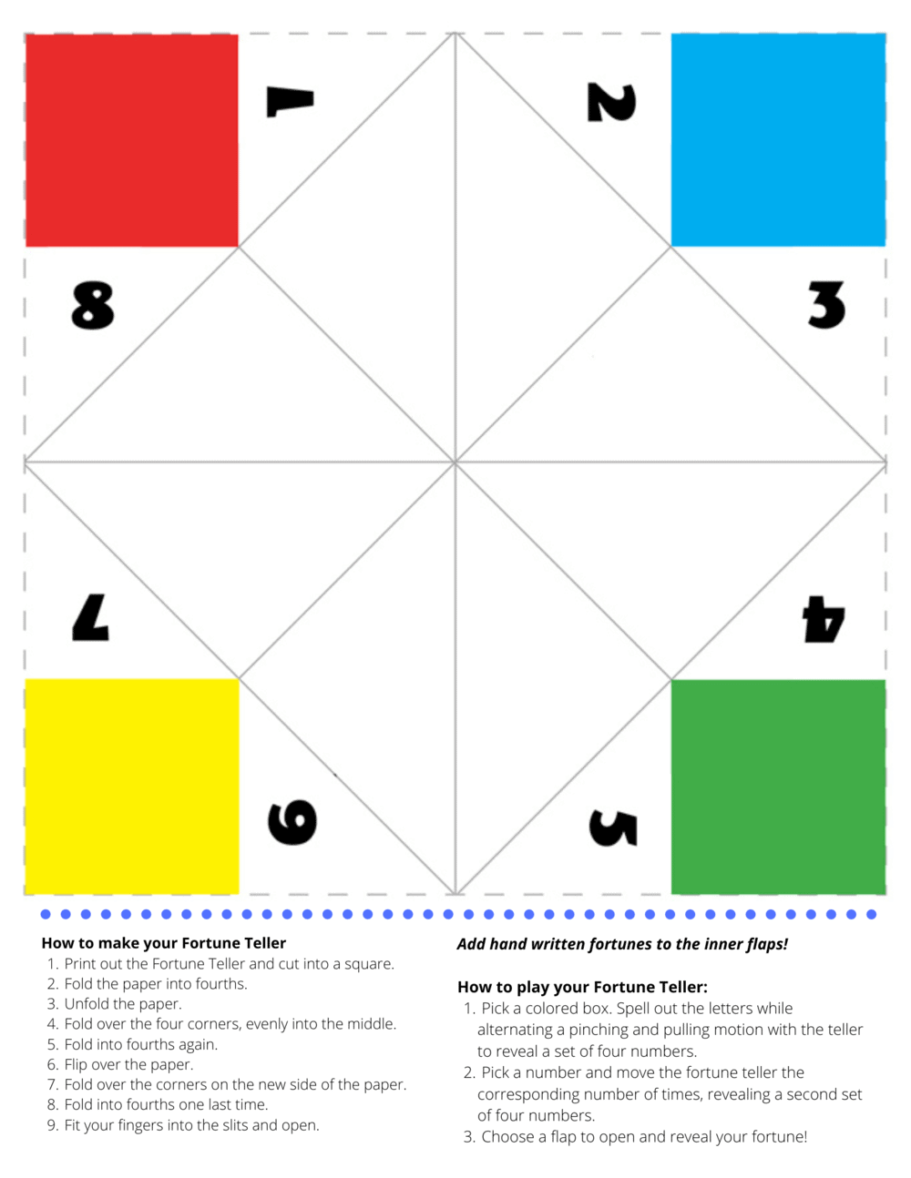 printable paper fortune teller template