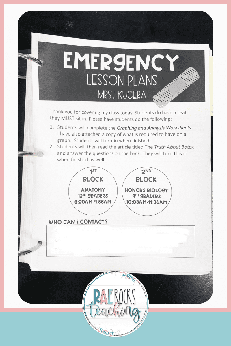 emergency sub plans template