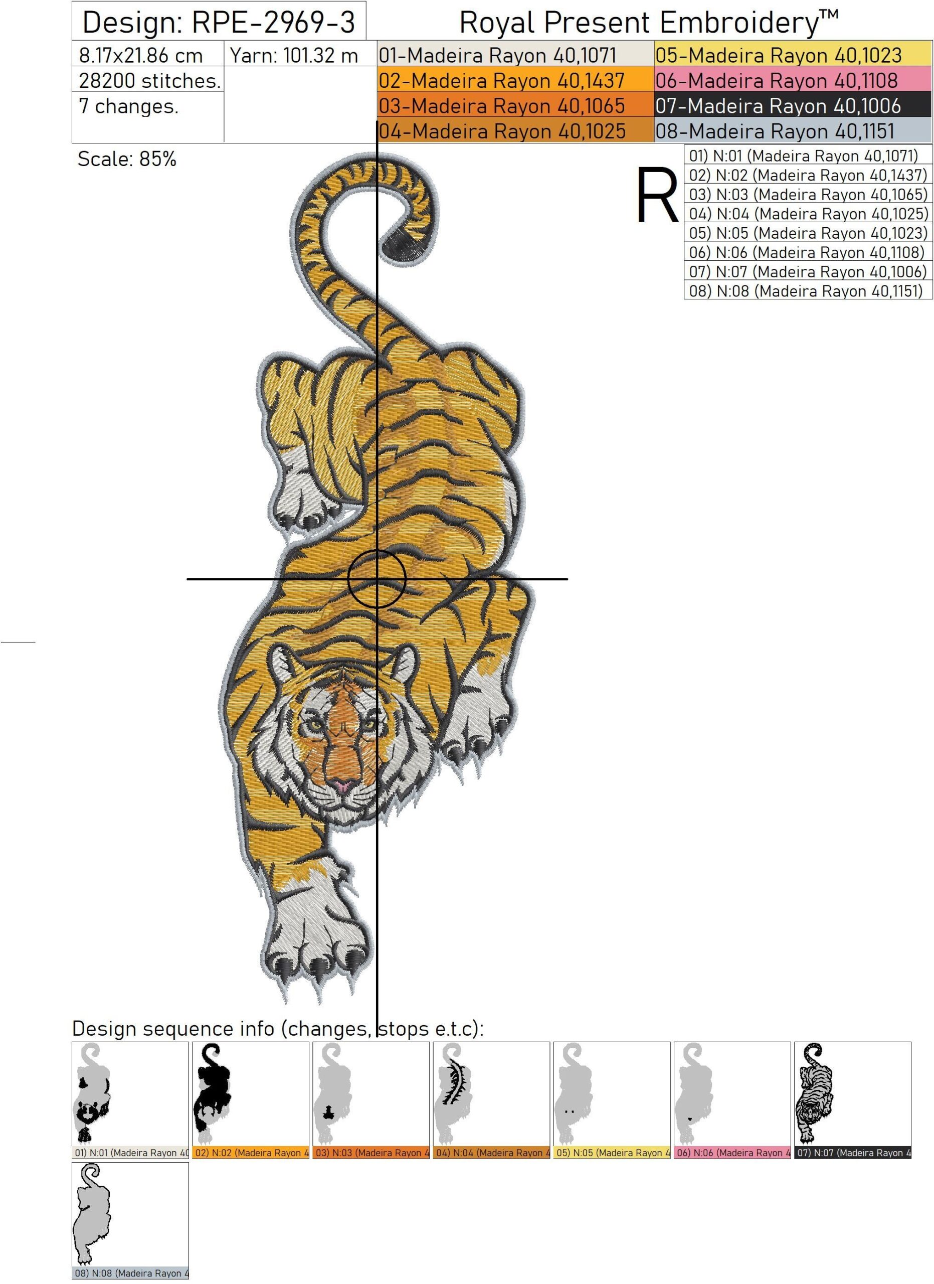 Hunting Tiger 6 Sizes Royal Present Embroidery