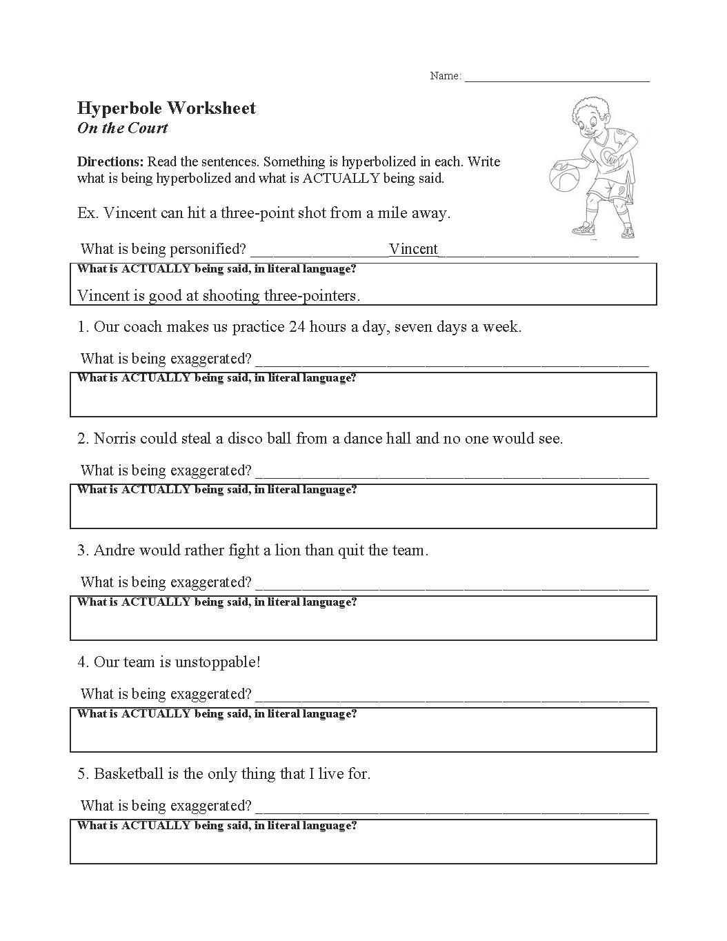 Hyperbole Worksheet Figurative Language Activity