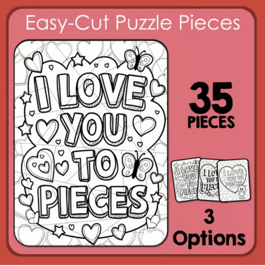 I Love You To Pieces Printable February Coloring Pages Valentines Puzzles Sheets Minds In Bloom