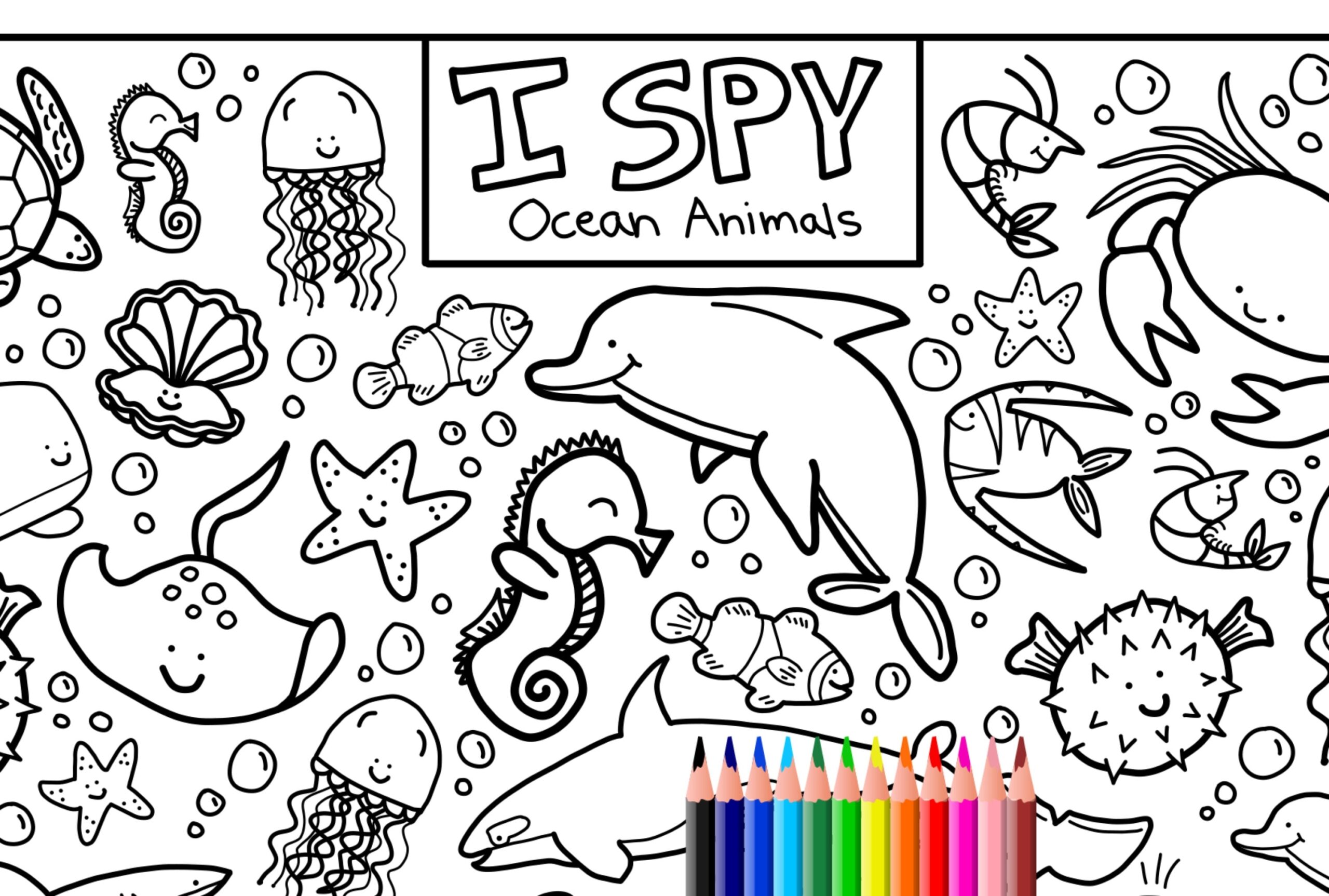 I Spy Ocean Animals Coloring Page Printable Download Colouring Page Kids Search Activity Printout Cute Cartoons Sea Creature Doodles