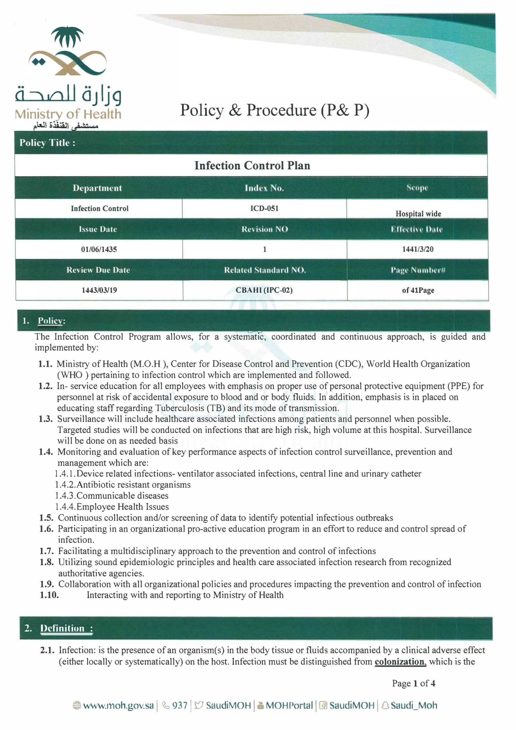 ICD 051 Infection Control Plan
