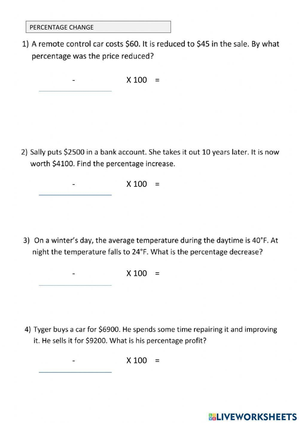 Increased And Decreased Percentage And Percentage Change Worksheets Library