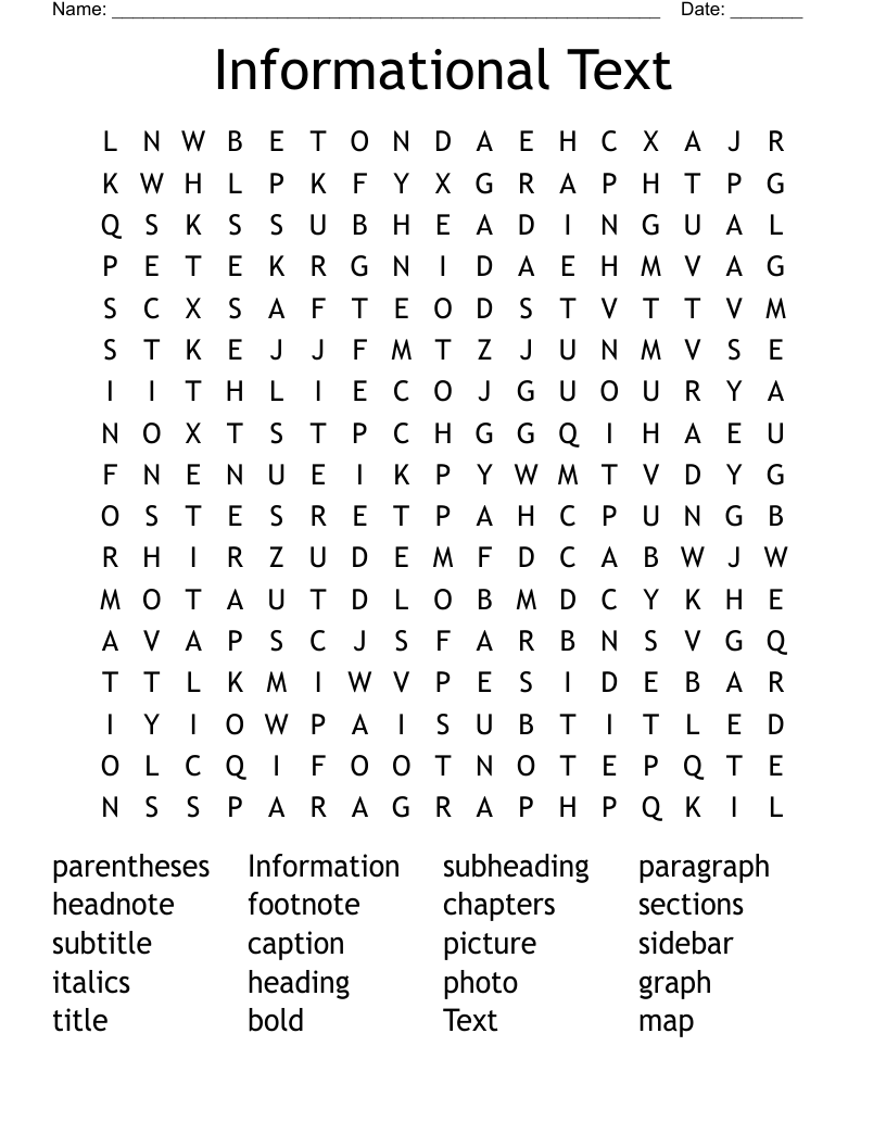 Informational Text Word Search WordMint